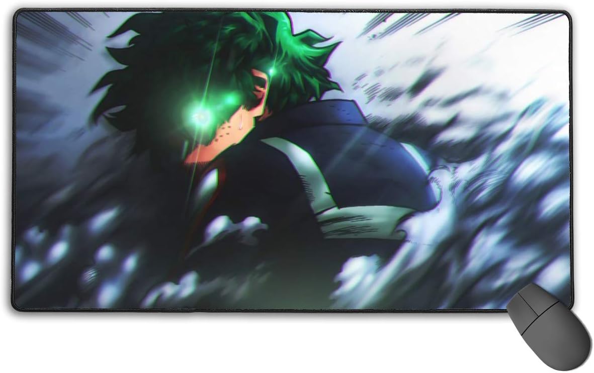 Extra Large Gaming Mouse Pad with Anti-Slip Rubber Base, Water-Resistant Laptop Mac Keyboard Pad Optimized for Gamer Travel 15.7 X 29.5 in, Anime HeroAca Bnha Green Eyes Midoriya Izuku Deku Poster