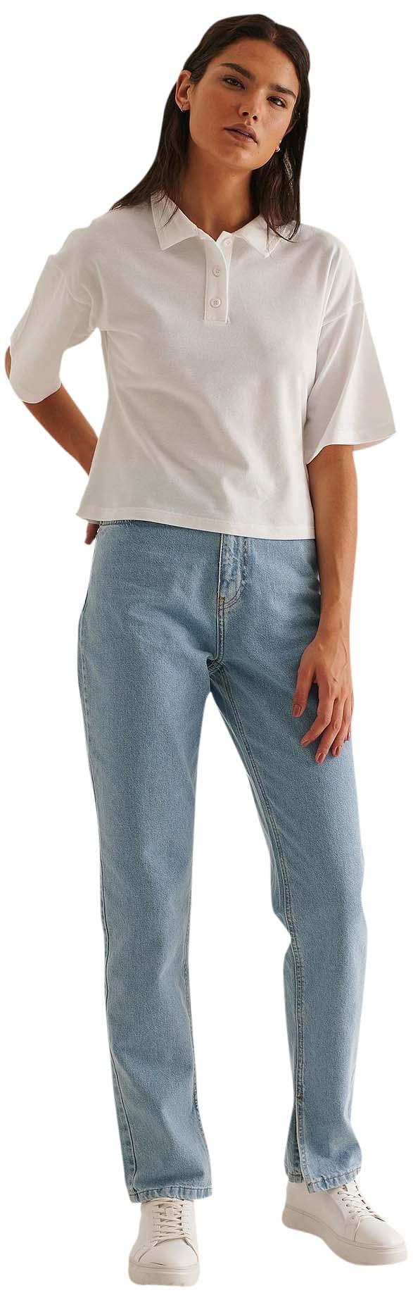 NA-KD button collar tee, white, Medium