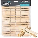 Home Genie Large Wooden Clothespins, 2.9", Natural Birchwood Rust and Moisture Resistant Clothes Pegs, Durable Wood Clothing 