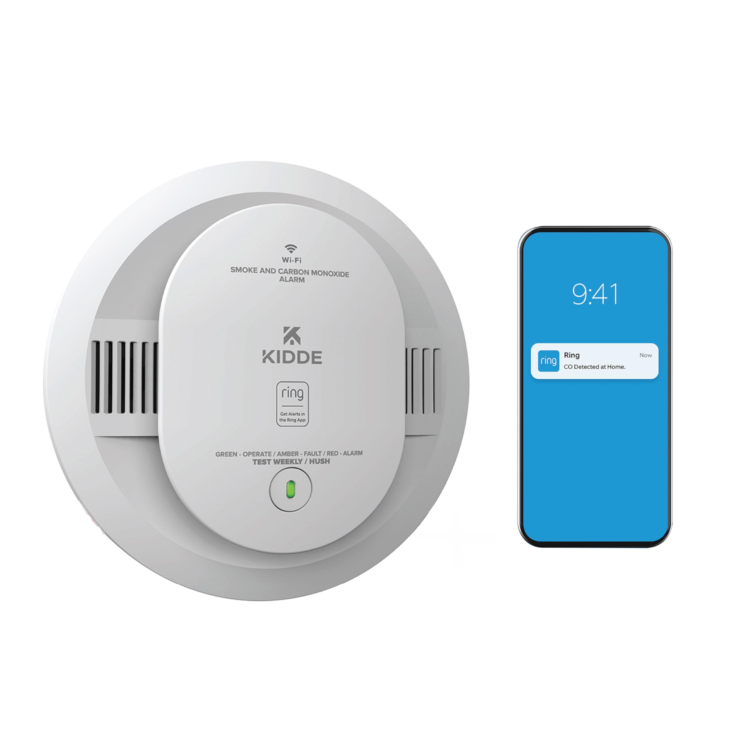 Photo 1 of Kidde Smart Smoke and Carbon Monoxide Detector, Ring App Enabled for Real-Time Notifications, Wire-Free Interconnectivity, AA Battery Powered