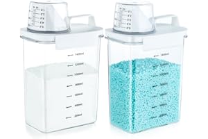 Tokokimo 2 Packs Laundry Powder Container, Laundry Detergent Dispenser with Lids, Laundry Scent Booster Beads Dispenser for Washing Powder, Soda Powder, Grain