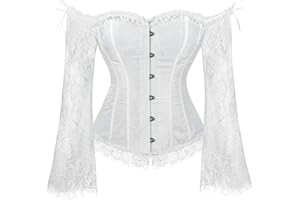 SZIVYSHI Corset Tops for Women with Sleeves, Bustier Overbust Lace Up Bodice Lingerie, Vintage Steampunk Strapless Shirt