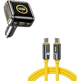 AOHI SUPERAUTO 170W Car Charger with Smart LED Display140W PD 3.1 USB C Fast Charging Car Adapter with USB4 2.0 Cable 6.6ft with 240W PD3.1 Fast Charging, 80Gbps Data Transfer, Dual 8K/Triple 4K Displ