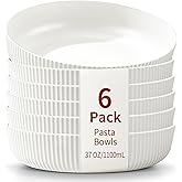 HOMQUEN Pasta Bowls Set of 6, 37oz Salad Bowls White Soup Bowls, Large Pasta Serving Bowls, Unbreakable Plastic Dinner Bowls, Dinnerware Sets,Valentines Day Gift, Dishwasher Safe (White)