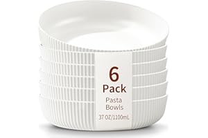 Homquen Pasta Bowls Set of 6, 37oz Salad Bowls White Soup Bowls, Large Pasta Serving Bowls, Unbreakable Plastic Dinner Bowls,