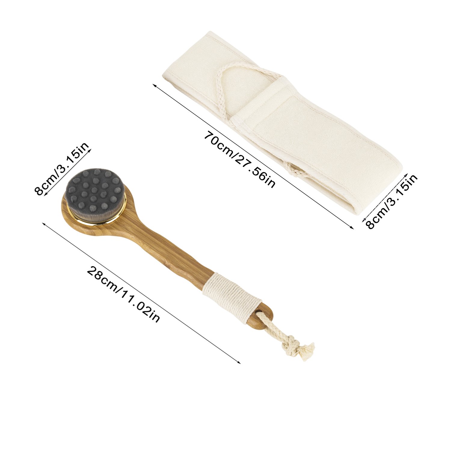 Loofah Back Scrubber &Soft Bath Body Brush with Long Non-slip Bamboo Handle Massage Brush Exfoliating Skin Care-Bath Brush,Charcoal Fibre Facial Cleasing Brush,Anti Cellulite bath Shower Brushing