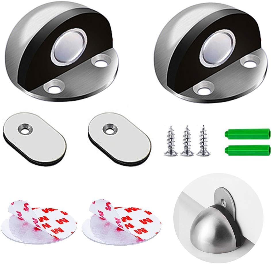 Upgrade Magnetic Wall Door Stop, Adhesive ZUONAI 2 Pack Heavy Duty Door Stopper with Rubber Outdoor