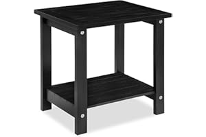 VICTORY RELAX Black Adirondack Outdoor Accent Table – Weather-Resistant Acacia Wood Outdoor End Table with Double Storage, Small Porch Table for Patio, Garden, Lawn, Balcony, and Living Room Use