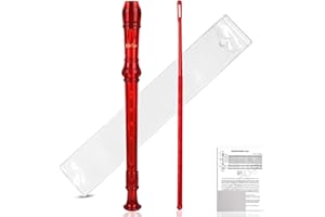 Everjoys Soprano Recorder for Beginners Student in School - German Style C Key 8 Hole Flute Detachable 3pcs ABS Crystal Music Recorders w/Cleaning Rod,Bag and Fingering Chart, Transparent Red
