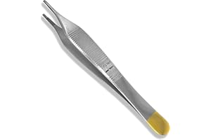Cynamed T/C Adson Plastic Surgery Forceps 4.75" Straight Fine Point with Tungsten Carbide Inserts Surgical Veterinary Instruments with Gold Handle (9X9 Teeth, Adson Brown Forceps, TC)