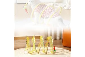 HILOST Self Play Cat Hunting Spiral Tunnel Toy,Portable Collapsible Cattycoil Safe Toy,Creative Interactive Cat Coil Toys,Indoor Fun Spiral Tunnel Cat Toy (Yellow)