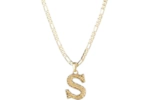 kelistom Initial Necklace for Women Men Girls Boys, Gothic 14K Gold Plated 26 Letters Pendant Necklace, Figaro Paperclip Chain with Extension