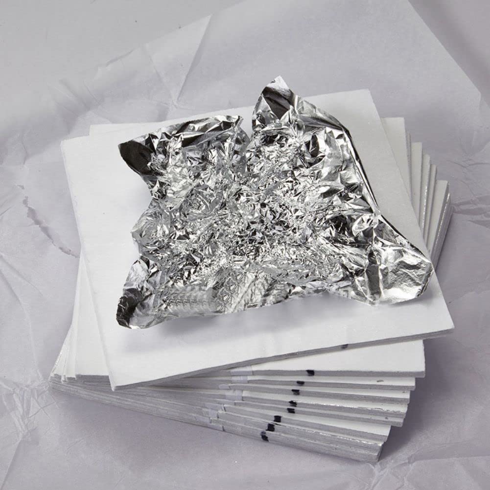 100pcs Imitation Silver Leaf for Arts, Silver Plating Process, Painting, Furniture Decoration, Imitation Silver Foil Sheets 5.5