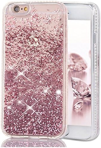iPhone 6/6S Case,Toposend Liquid Case Fashion Creative Design Flowing Liquid Floating Luxury Bling Glitter Beads Sparkle with Carved Rhinestone Diamond TPU Bumper for iPhone 6/6S (Rose Gold)