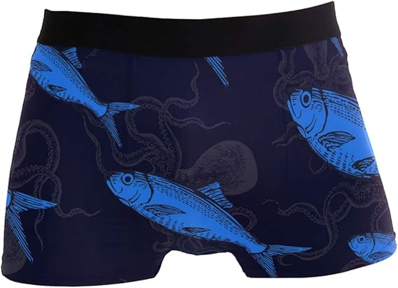 Amazon Ukio メンズ 下着 ボクサーパンツ 魚柄 イカ柄 ブルー 立体成型 男性下着 吸湿速乾 派手 かっこいい セクシー 3d 肌着 ショーツ アンダーウェア 前閉じ トランクス おしゃれ S M L Xl ボクサー 通販