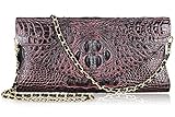 PIJUSHI Women's Genuine Leather Embossed Crocodile Evening Party Clutches Handbags Shoulder Bag (66115, Black/Red)