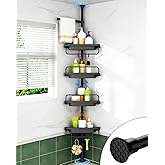 ALLZONE Corner Shower Caddy Tension Pole, Extendable Rustproof Stainless Steel Pole & 4-Tier Adjustable Shelves for Easy Drainage and Built-to-Last Stability, 34 to 116 Inch, Black