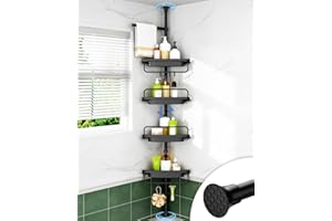ALLZONE Corner Shower Caddy Tension Pole, Extendable Rustproof Stainless Steel Pole & 4-Tier Adjustable Shelves for Easy Drainage and Built-to-Last Stability, 34 to 116 Inch, Black