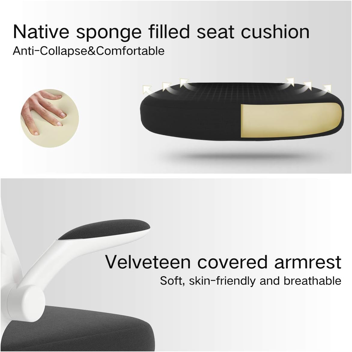 Hbada Office Chair, Ergonomic Desk Chair, Computer Mesh Chair with Lumbar Support and Flip-up Arms, White : Office Products