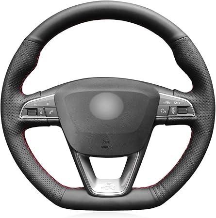 Mewant Hand Nahen Schwarz Kunstleder Mikrofaser Leder Auto Lenkradhulle Lenkradbezug Fur Seat Leon Cupra R 13 19 Leon St Cupra 13 19 Ateca Cupra 16 19 Ateca Fr 16 19 Amazon De Auto