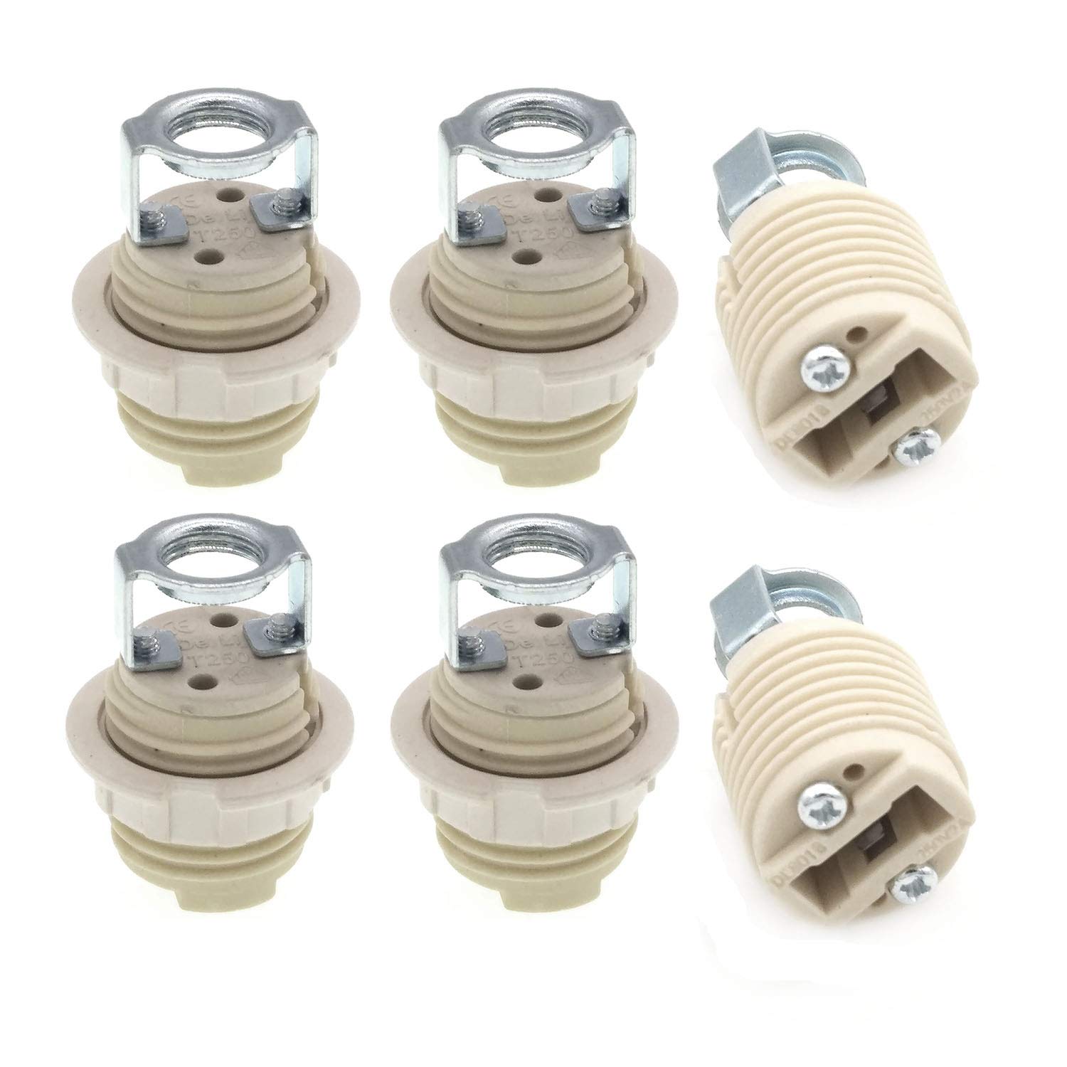 G9 Lamp Holders with Bracket,Threaded Ceramic Halogen Socket with Ring and for G9 Light Bulb (6-Pack)