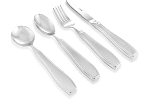Weighted 7 oz Eating Utensils by Celley, 4pc Stainless Steel Knife Fork Spoon Set for Tremors