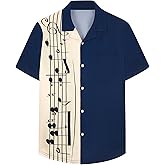 SEAOYOZO Bowling Shirts for Men Short Sleeve Hawaiian Button Down Shirts 1950s Vintage Beach Casual Shirt with Pocket