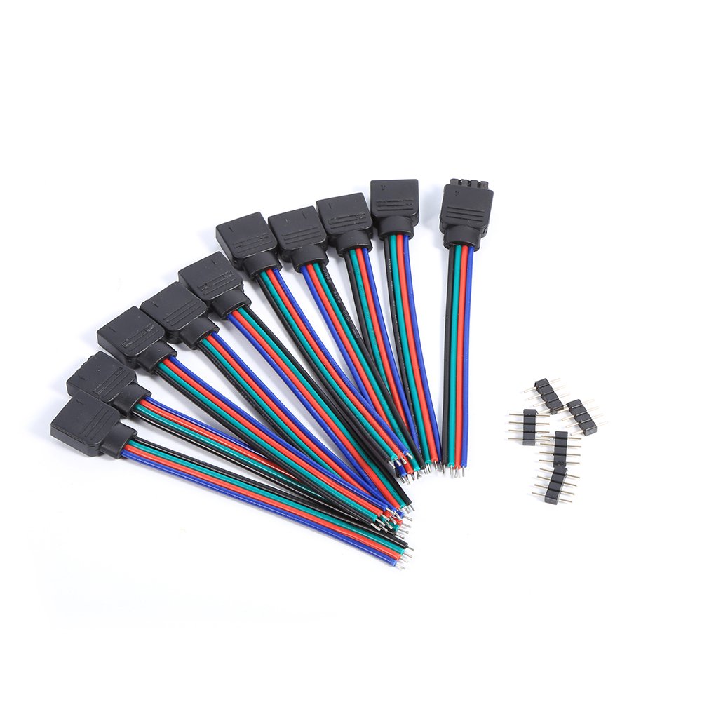 Zerodis 4Pin LED Strip Connector, 10pcs 4Pin Male Female RGB Connector Wire Cable LED Strip Light Wire Cable Connector Adapter for 3528 5050 SMD LED Strip Light