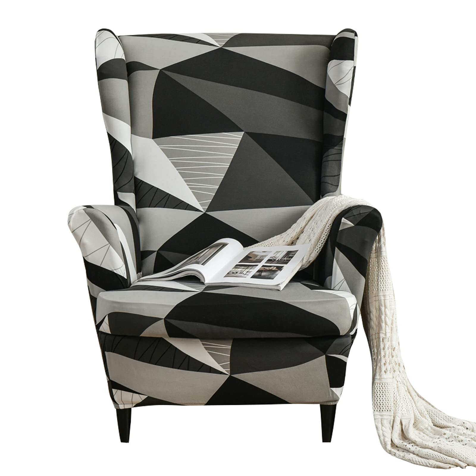 MINGPINHUIUS Wingback Chair Cover Sofa Slipcover - Stretch Polyester Wingback Armchair Covers Super Soft Furniture Protector Couch for Living Room Machine Washable/Skid Resistance