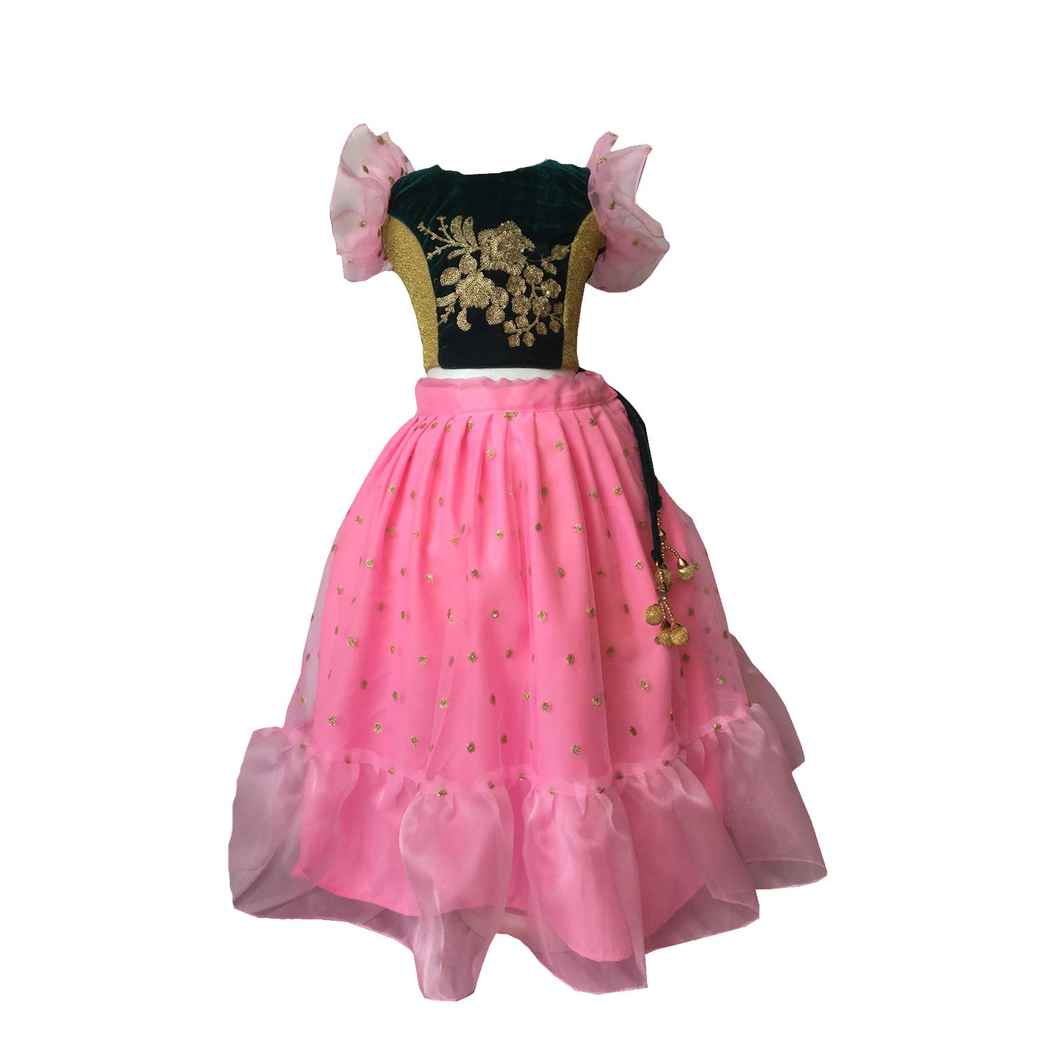 aglare girl's brocade and georgette fully stitched lehenga choli