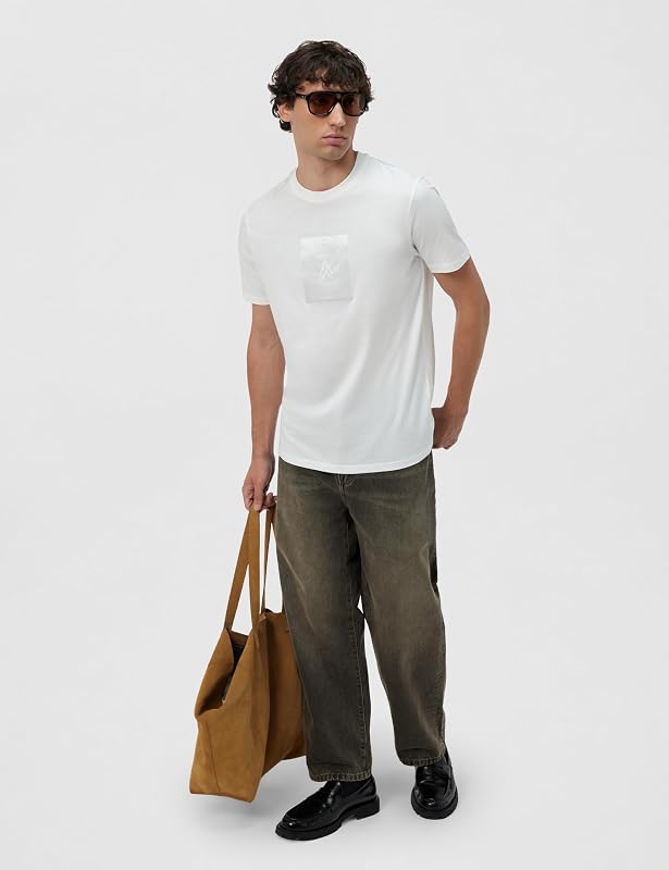 Men's One Block up, rubbered and Satin Logo T-Shirt,White,L