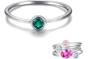 Sariel 925 Sterling Silver Mother Birthstone Stackable Rings Set Mom Ring with Birthstone Family Ring Mother's Day Jewelry Gifts for Wife Mama