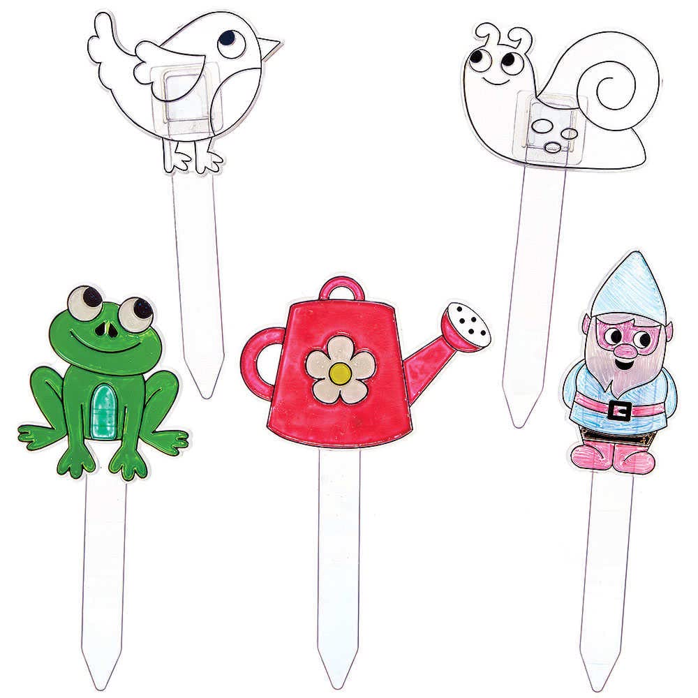 Baker Ross FC834 In The Garden Suncatcher Stakes - Pack of 6, Painting Craft Kit for Kids, Stained Glass Window Crafts, Creative Garden Craft