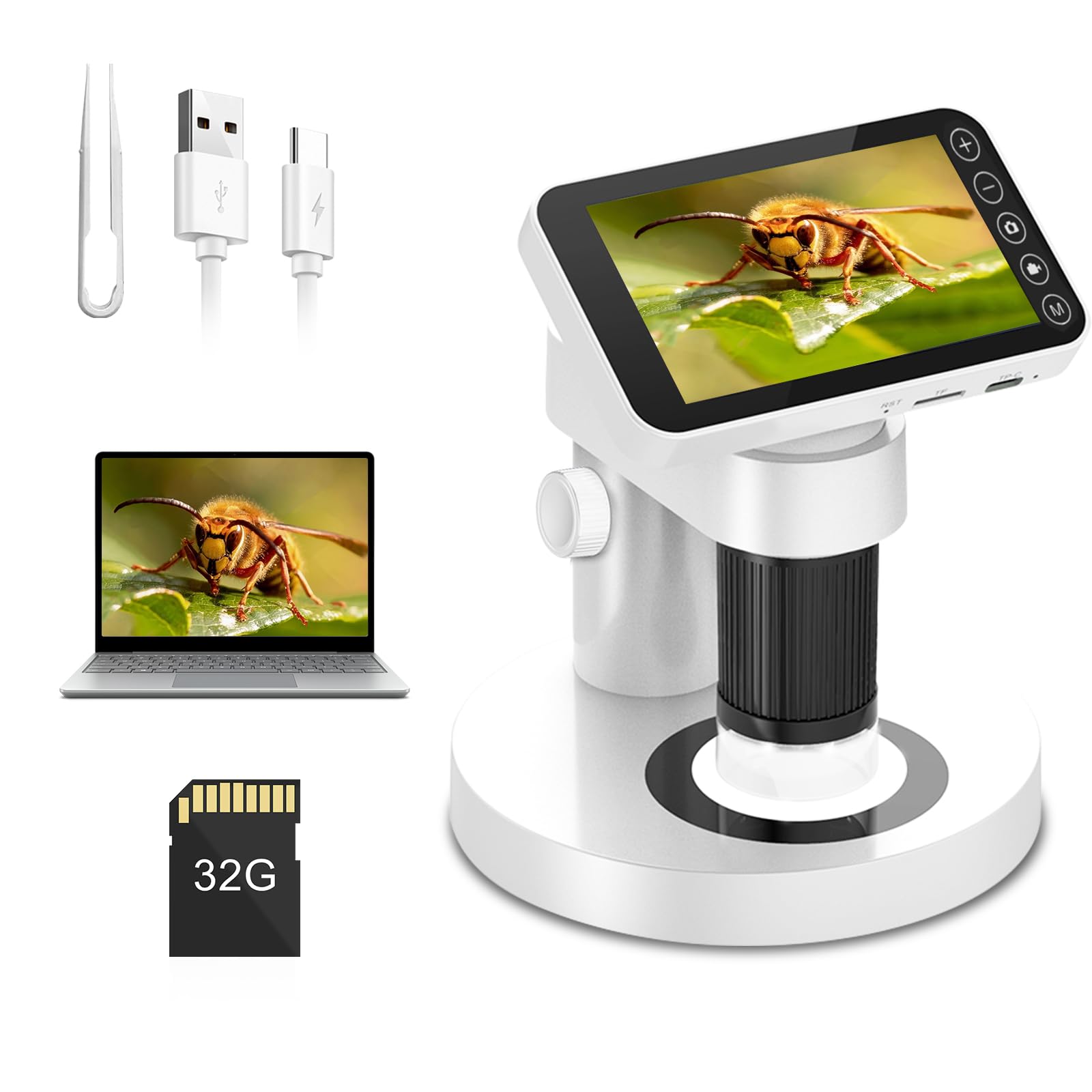 Photo 1 of EDKKIE Handheld Digital Microscope with 4” LCD Screen, Portable Pocket Microscope with 32G TF Card, 2-in-1 USB Microscope with Bracket for Adults/Kids, USB to PC, Indoor/Outdoor Use