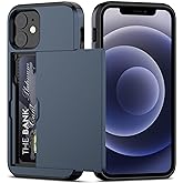 Nvollnoe for iPhone 12 Mini Case with Card Holder Heavy Duty Protective Dual Layer Shockproof Hidden Card Slot Slim Wallet Case for iPhone 12 Mini for Men&Women(Blue)