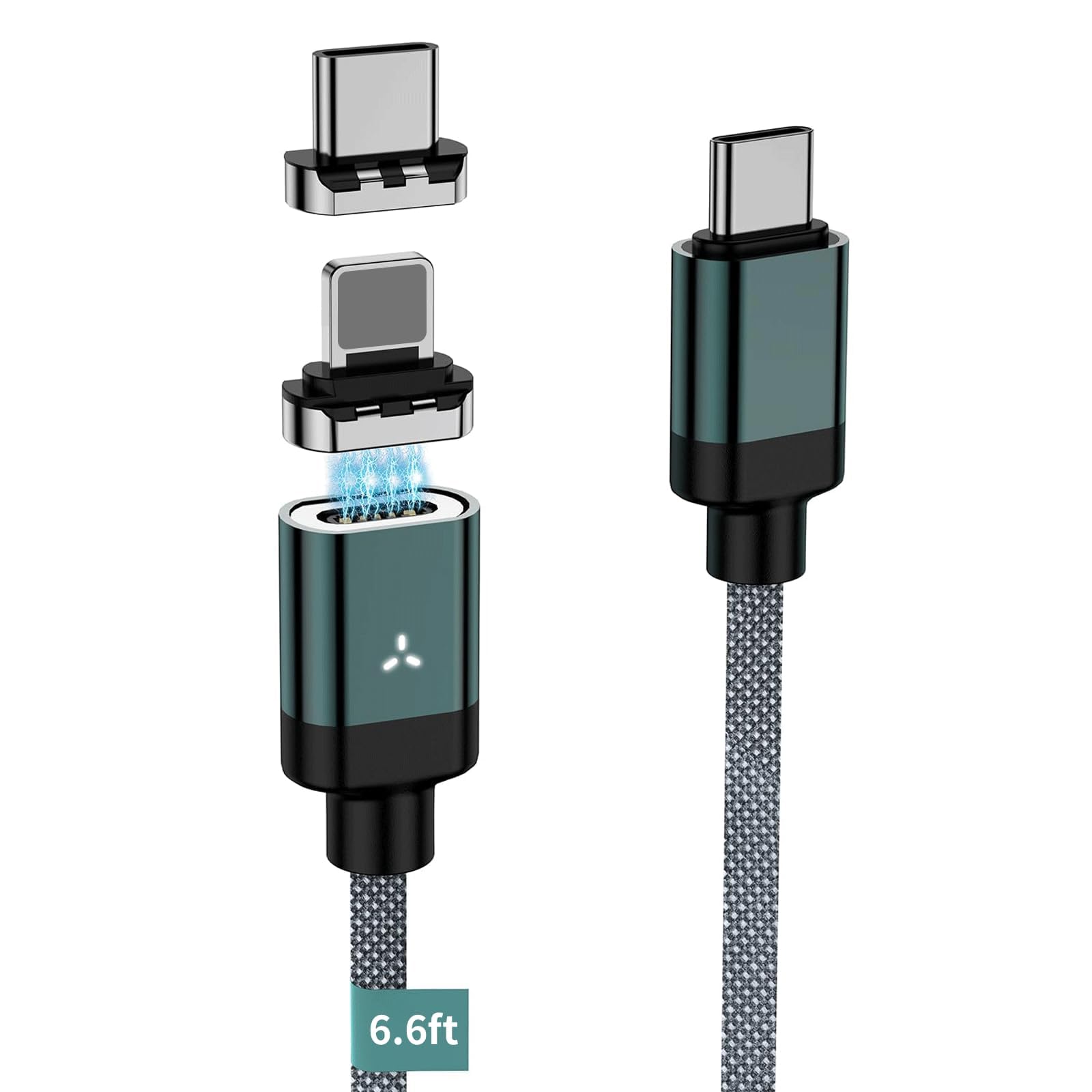 Photo 1 of 100W 2 in 1 Magnetic USB C Charging Cable 6.6FT 480Mbps Data Transfer, 5A Fast Charging for iPhone 16/15/14/13 Pro Max, MacBook Pro,iPad,Galaxy S22,Pixel (Green)