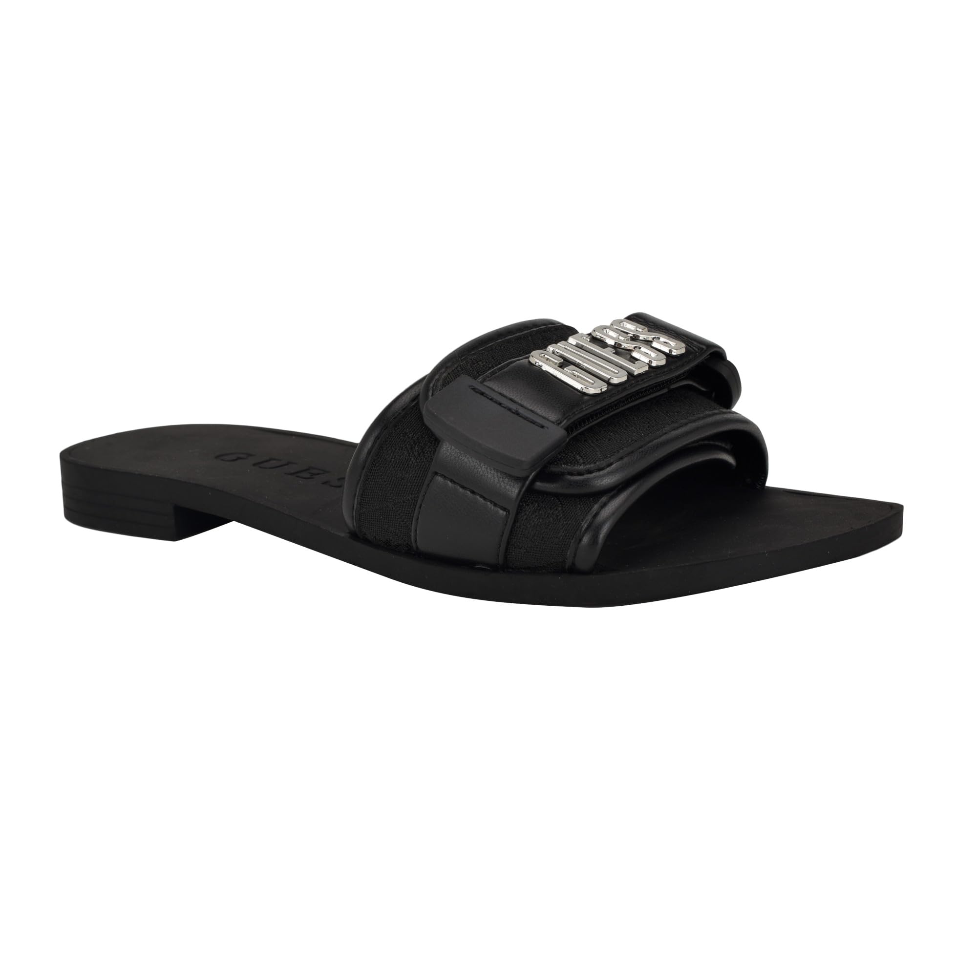 Guess Women’s ELYZE Flat Sandal, Black 003, 7