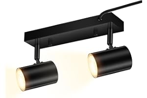 AUQUEE 2 Light Track Lighting Kit,Black 2 Way Modern Plug in Ceiling Spotlight,Industrial LED Wall Light for Kitchen Cabinet Gallery Bar Hallway Living Room,Rocker Switch,15 Foot Cord(No Bulb)