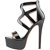 richealnini Women's Crisscross Platform Stiletto High Heels Strappy Sandals with Zipper