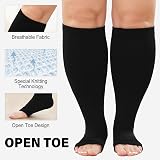 PUTUO Plus Size Compression Socks Wide Calf Open Toe 20-30 mmHg Black XXL view 4