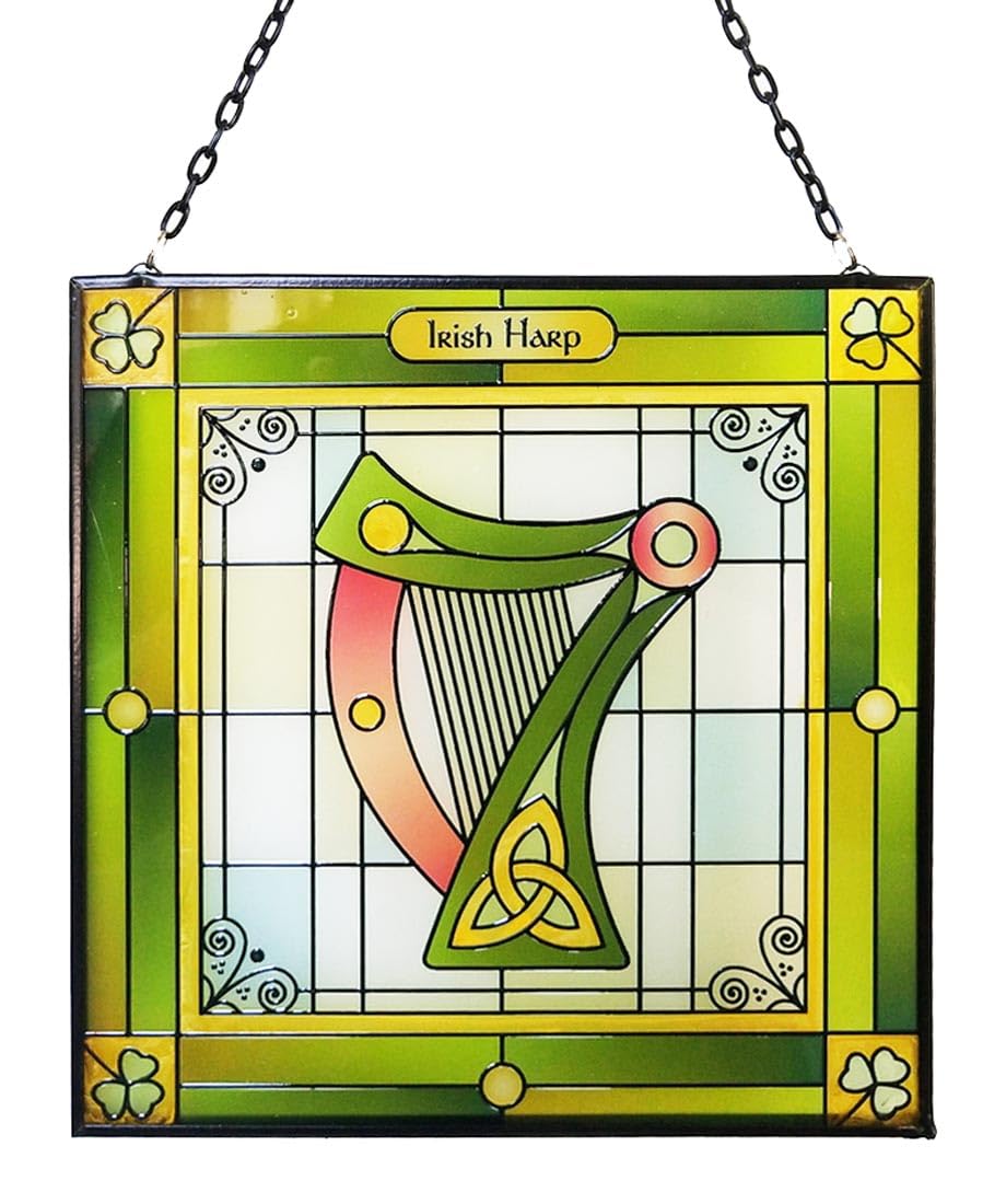 Royal Tara Harp Stained Glass Window Hang Suncatcher Handcrafted Piece Square Decor Housewarming Gift 6.3"