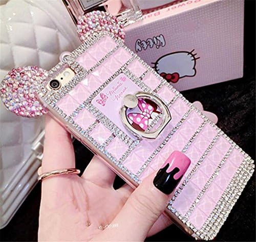 Bling Samsung Galaxy Note 8 Diamond Case With Chain,Chanyaozy[DIY][Luxury][Stand]Glitter Diamond Minnie Mouse Soft Rubber Case (Pink With Ring Holder)