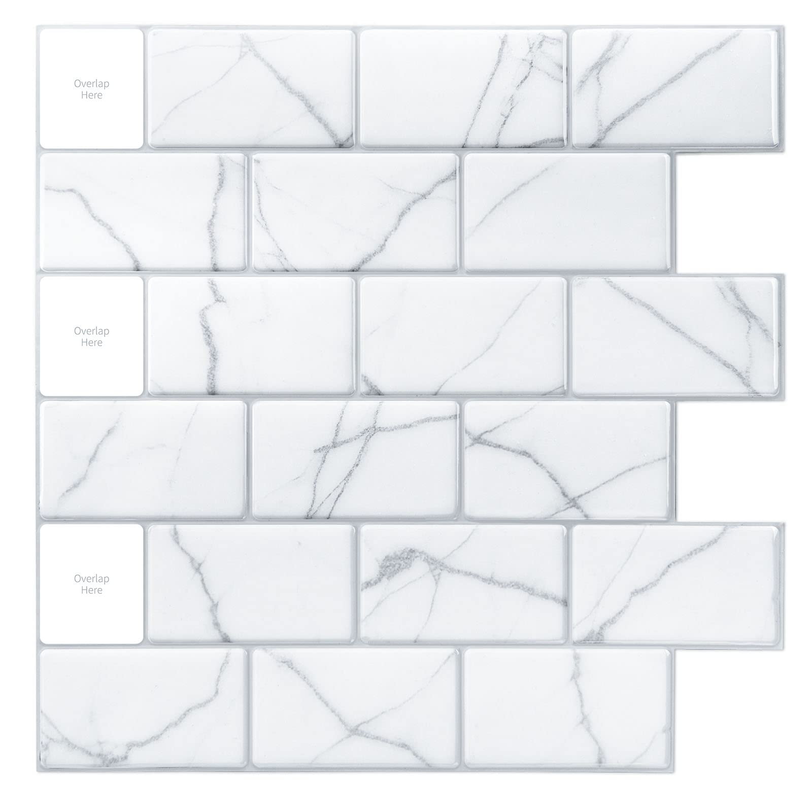 Art3dwallpanels 10-Sheet White Marble Design Peel