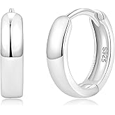 Wide Plain Huggie Earrings for Women Men 925 Sterling Silver Hypoallergenic Hinged-Hoop (Sold as Pair) Helix Cartilage Earlobe Silver Plain Hoops Classic Huggie Earrings