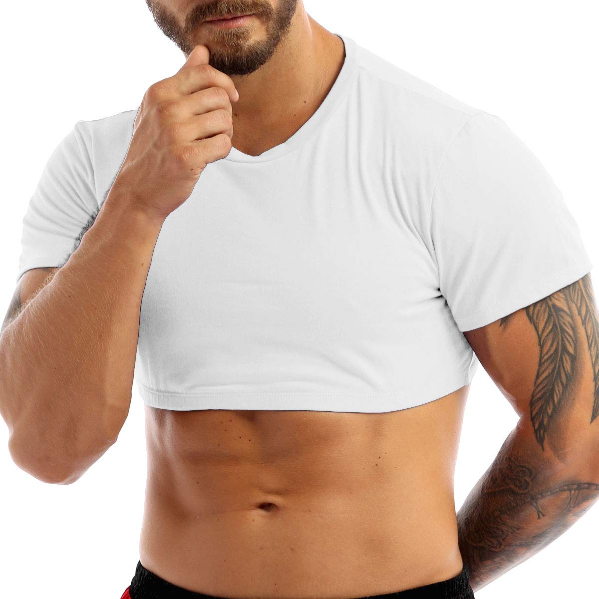 Buy Lejafay Men's Short Sleeve Workout Gym Sport Crop Top Muscle Fitted
