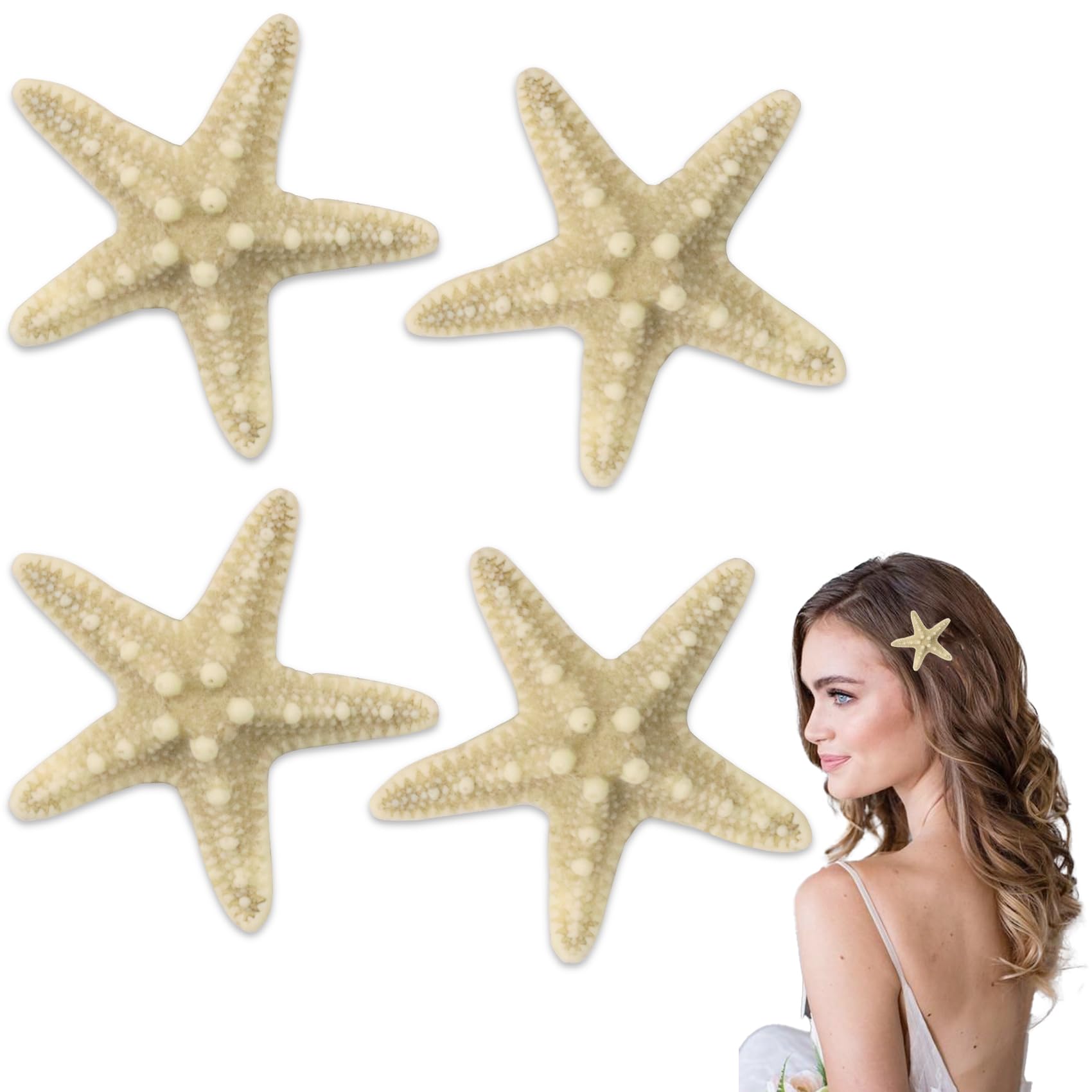 Photo 1 of FEINIGESI 4 Pcs Starfish Hair Clip Mermaid Costume Accessories for Women and Girls Resin Sea Star Hairpins Seashell Clips Accessories for Mermaid Halloween Beach Costume
