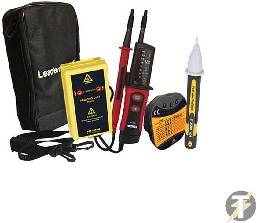 Testermans recommend the Leaderman (HMTK5 Kit) TPT900 2 Pole LED Voltage & Continuity Tester GS38 Compliant (12, 24, 36, 50, 120, 230, 400 Volt AC/DC), LED Audible Socket Tester, LDM1AC Voltstick/Voltage Detector And Martindale PD690 Proving Unit PLUS Deluxe Leaderman Soft Carry Case.
