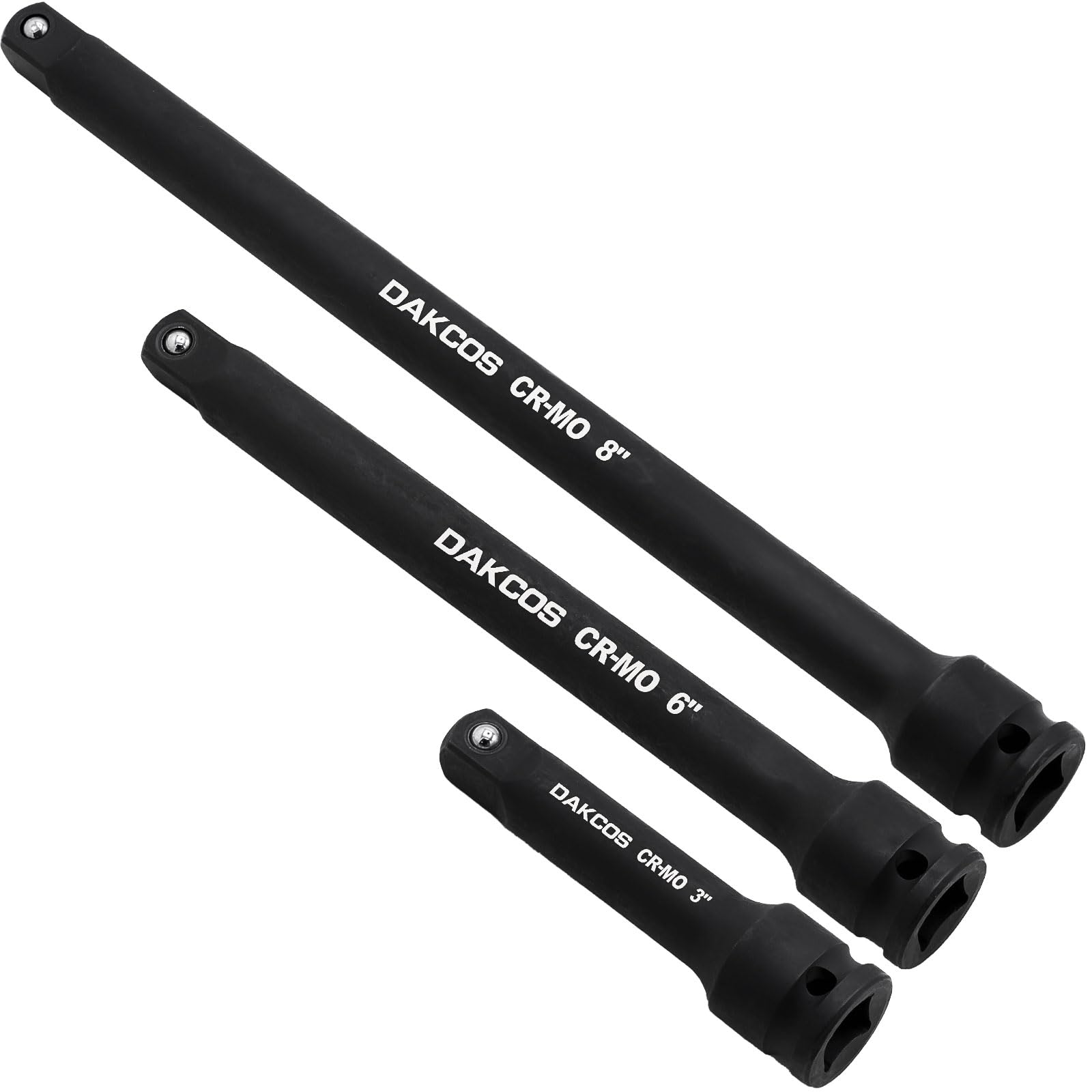 DAKCOS 3/8" Impact Socket Extension Bar Set, 3 Pieces Extensions Socket Tool, CR-MO with Black Phosphating