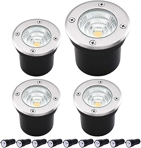 Landscape Lights, Outdoor LED Well Light Low Voltage 12V 24V, 5W Warm White 3000K Garden In Ground Lights for Deck, Step,Pathway, Driveway 4-Pack(with Wire Connectors)