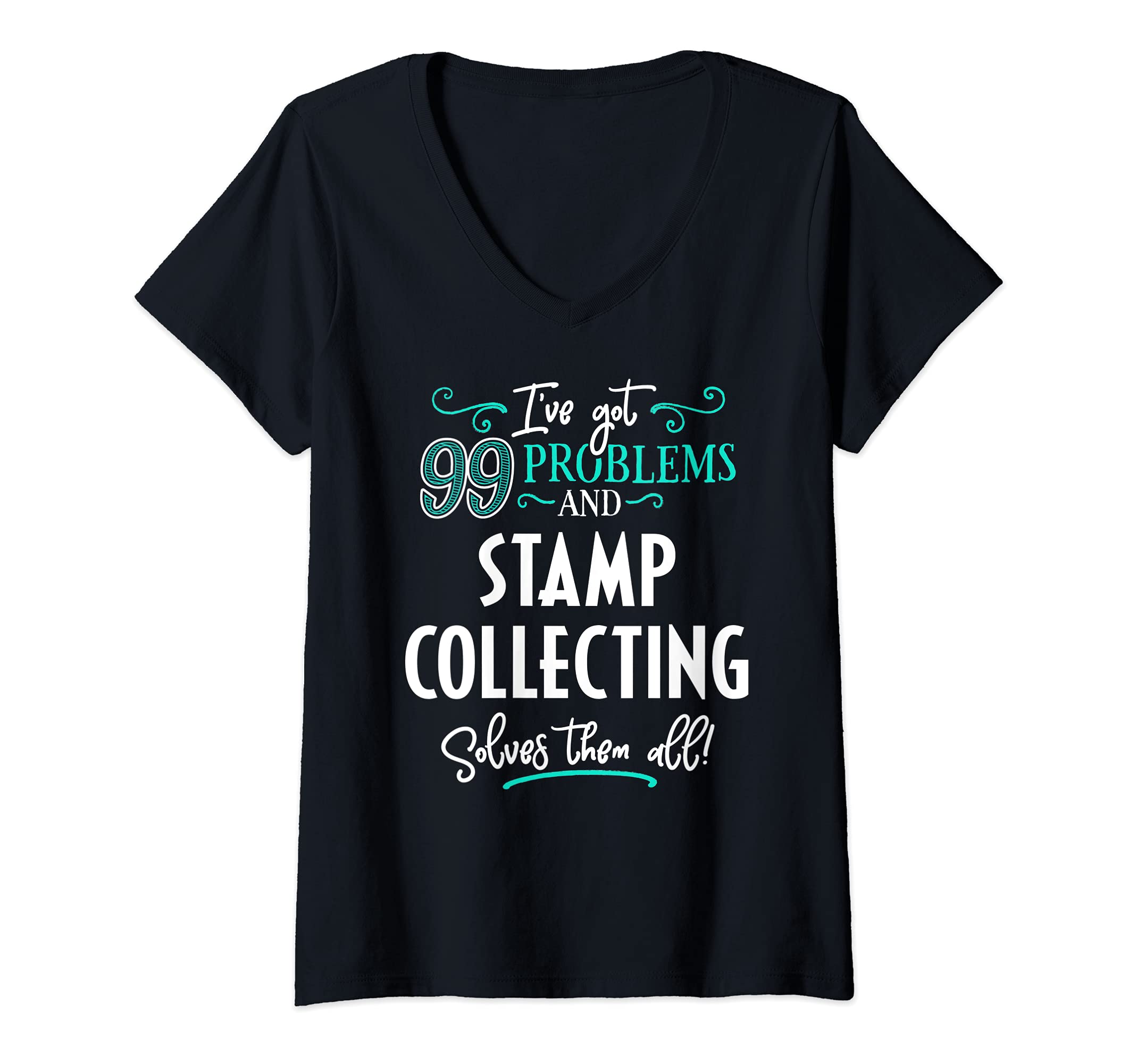 Womens Stamp Collecting Gift - Stamp Collecting Solves Them All V-Neck T-Shirt